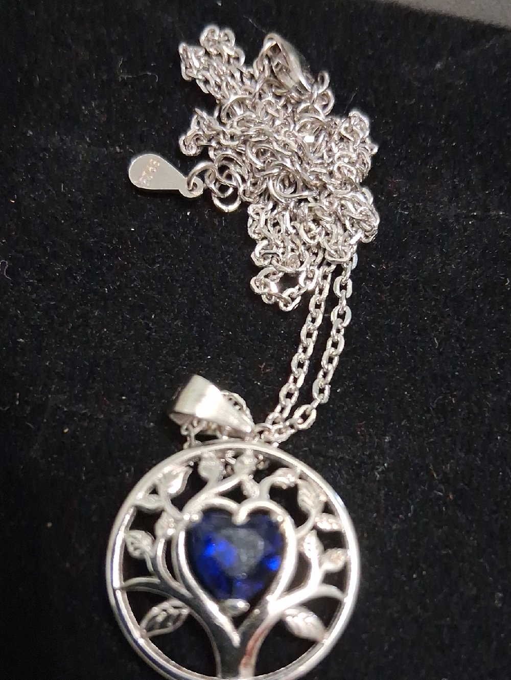 Silver-tone Blue Heart Pendant Necklace - Women Jewelry - Picture 2 of 8